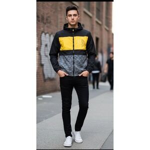 Mens Sm Disney Star Wars‎ Yellow/Black Full Zip Hooded Sweatshirt No Drawstring